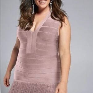 VENUS mauve fringe bandage Dress